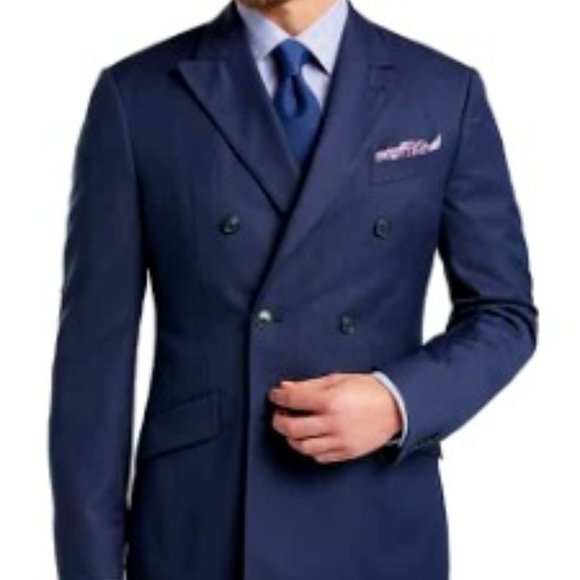 Joseph Abboud Slim Fit Super 120's Double Breasted Blue Suit - Picture 2 of 6